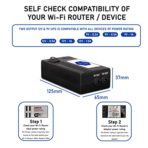 Image of Mini UPS for 12V < 2A & 9V < 1A for All Brand Routers, Modem, ONT Onu | 3-6 Hours Backup | Uninterrupted Power Backup for Network Devices