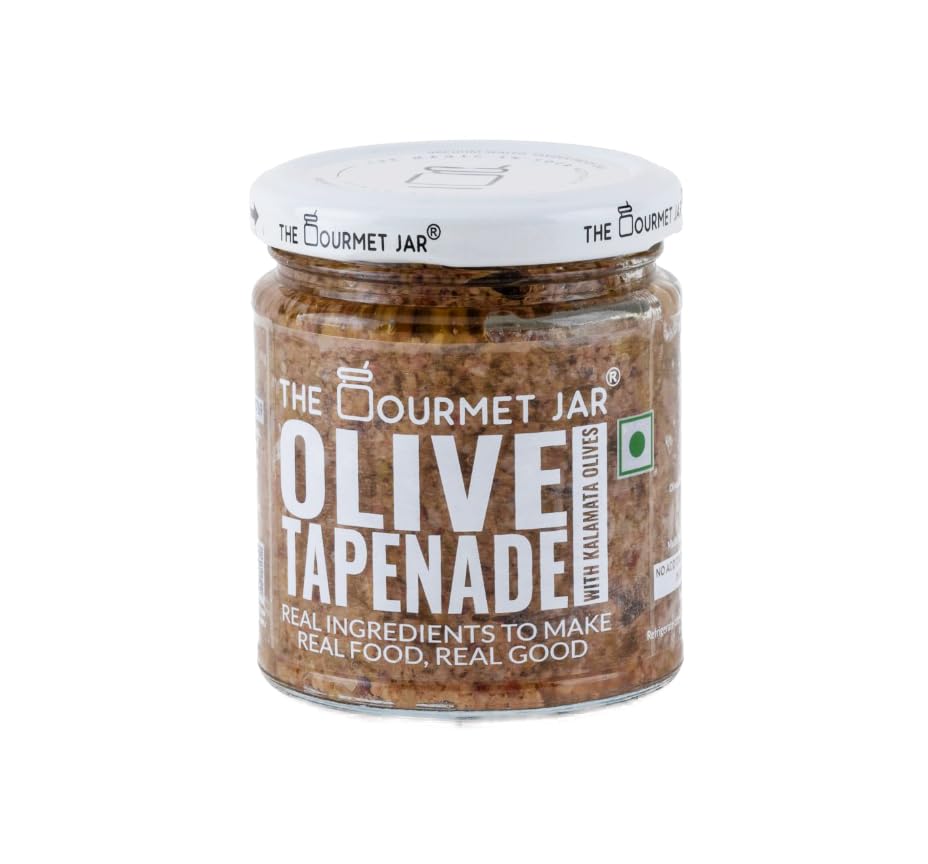 The Gourmet Jar Olive Tapenade 180g| 100% Natural, No Preservatives, No Artificial Colors, No Artificial Flavouring agents| Vegan| Keto- friendly| Made with Kalamata Olives & Indian Capers| Enjoy it as a dip, a topping for bruschetta, pizza or as a sauce for pasta, or enjoy with your snacks| Pack of 1-image-0