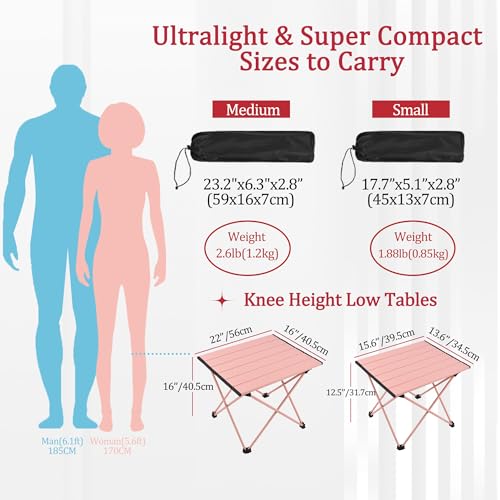 Image of Grope Portable Beach Table for Sand with Aluminum Table Top, Folding Camping Table Easy to Carry, Prefect for Outdoor, Picnic, BBQ, Cooking, Festival, Beach, Home (Pink-S)
