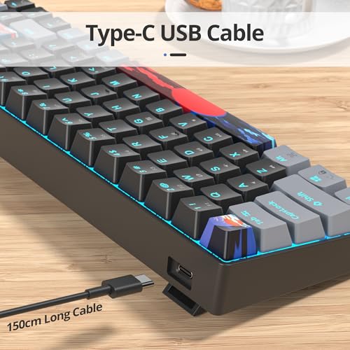Image of 65 Percent Gaming Keyboard 68 Keys Mechanical Keyboard LED Backlit Ultra Compact Wired Key Board with Red Switch for Windows Laptop Gamer(68Dark)
