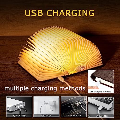 Image of Wooden Book Light Novelty LED Night Light Portable Folding Book Lamp Paper Lantern for Home Decor Gifts for Book Lovers Women (3 Colors /Black Walnut, S:5.7 * 4.3 * 1.0in(14.4x10.9x2.54cm))