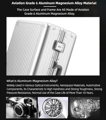 All Aluminum Magnesium Alloy Hardside Zipperless Luggage with Wheels, Airline Approved Aluminum Hard Shell Carry on Luggage Metal Alloy Suitcases Rolling Case for Business Travel (Blue, 28 inch)4