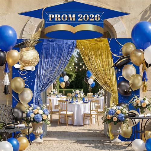 Set de fondo decorativo graduación 2026 azul y dorado miniatura 2