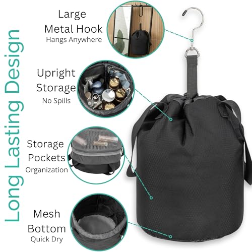 Quick-Dry-Mesh-Shower-Caddy-for-College-Dorms--Lightweight-Shower-Caddy-Mesh-with-Drawstring-Top-Breathable-Mesh-Bottom-and-Multiple-Pockets-with-Zippers-for-Cruise-Essentials-for-Shower-Black