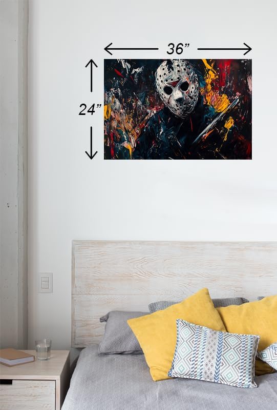 Masked Horror Jasons Slasher Voorhees - 24x36 Creepy Camp Legend Art, Oil Painting Wall Art Birthday Party Poster, Home Decor Banner