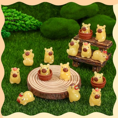 Camptrip 30 Stück Mini Cabibara aus Harz, Leuchtenden Capybara Figuren Niedliche kleine Figuren für Kindergeburtstag Mitgebsel DIY Aquarium Garten Landschaft Puppenhäuser