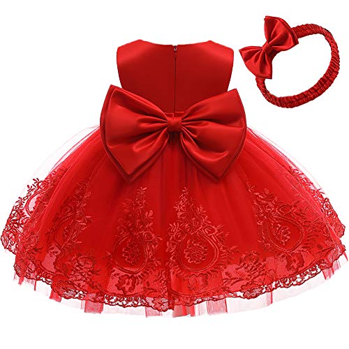CMMCHAAH 0-6T Baby Girls Pageant Lace Embroidery Dresses Toddler Party Bowknot Tutu Gown Dress with Headwear