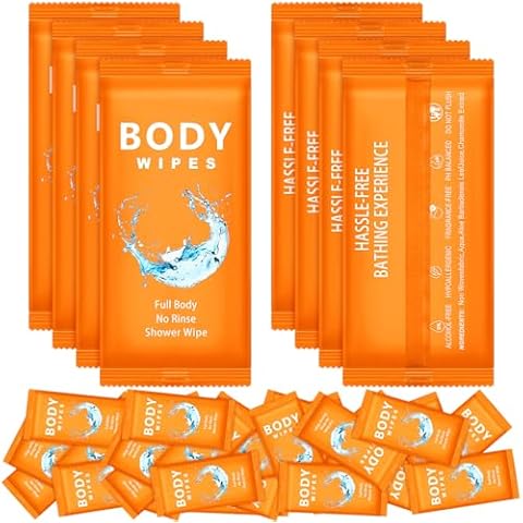 Treela 300 Pcs Large Body Wipes Individually Wrapped Bath Wipes for Adults Bathing No Rinse Shower Wipes Bulk Deodorant for Homeless Personal Cleansing Wipes for Travel Gym (Orange,7.09" X 9.84") Cover