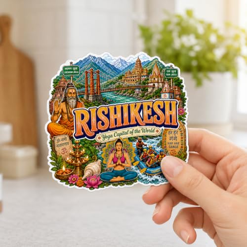 Image of Zesta Wooden Fridge Magnets Set | Refrigerator Decor Magnets for Kitchen | India Souvenir Fridge Magnet Collection | Wooden Magnet for Fridge Door Decoration (Rishikesh)
