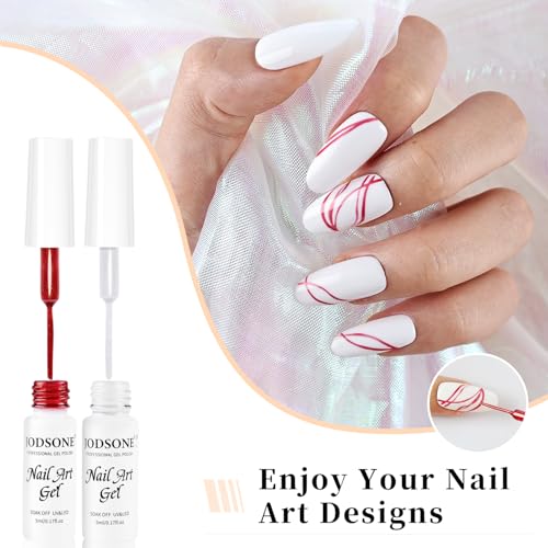 Image of JODSONE Nail Art Gel Liner Set 10 Colors Glitter Red Black Pink Gel Nail polish Need U V Lamp Cured with Thin Brush at Home Salon Design,Gifts for Women
