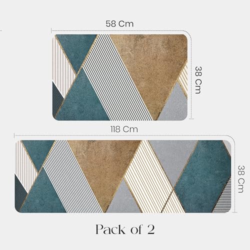 Image of Yellow Weaves- Non-Slip Kitchen Floor Mats, Water Absorbent, Rugs,Standing Rubber Mats for Kitchen, Office, Sink and Laundry Room, Multicolor (Pack of 2)