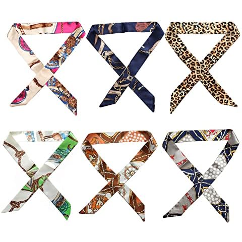 ROZKVIKA Handbag Scarf Purse Scarf Fashion Handle Wrap Ribbon Scarf Purse Handle Cover Wraps Head Band Silk Scarf for Bag Handbag (6 Packs) Cover
