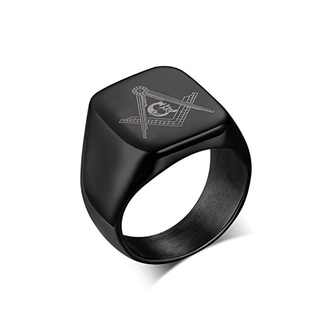 Rings for Men Rock Cool Casual Ring AG Masonic Logo Religious Freemason Symbol Black Titanium Steel Ring for Men & Boys.