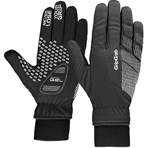 GripGrab Unisex's Ride Windproof Winter Thermal Full Finger Padded Cycling Gloves Fleece Lined Touchscreen-Compatible Black HiViz, M Cover