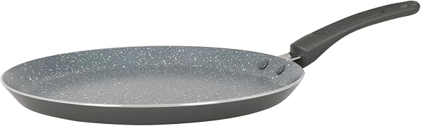 Crealys 539346 Poêle à Crêpes Aluminium AUTAN Ø 26cm - Revêtement Antiadhésif Sain en Céramique effet pierre - Crêpière Coloris Gris - Manche thermorésistant silicone - Tous feux dont induction - 1