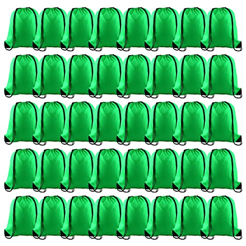 Image of KUUQA 100Pcs Green Drawstring Backpacks - Bulk Gym Sport Travel Bags