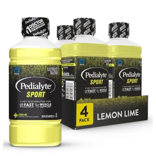 Pedialyte Sport Electrolyte Drink, Fast Hydration with 5 Key Electrolytes for Muscle Support Before, During, & After Exercise, Lemon Lime, 1 Liter, Pack of 4