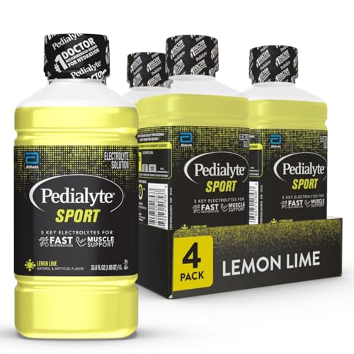 Image of Pedialyte Sport Electrolyte Drink, Fast Hydration with 5 Key Electrolytes for Muscle Support Before, During, & After Exercise, Lemon Lime, 1 Liter, Pack of 4