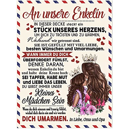 Kuscheldecke Personalisierte Decke An Meine Enkelin,Oma und Opa zu Enkelin Decke, Deutsche Flanell Briefdecke,Positiv Ermutigen Wohndecke für Couch Bett Tv-Decken Geschenke,An meine Enkelin,150x200cm Cover