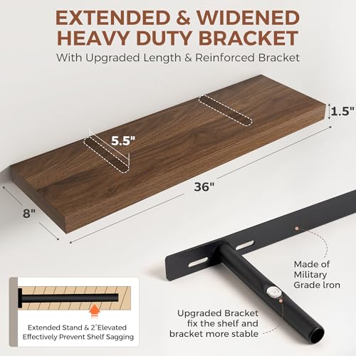 Image of Dreamland 36 Inch Floating Shelves for Wall,8 Inch Deep Floating Shelves,36 inch W x 8 inch D Wall Shelves for Bedroom,Living Room,Kitchen,Bathroom,Walnut,Set of 2