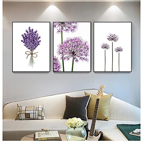 Tableau de chambre pour decorer un mur vide triptyque scandinave fleurs de lavande 60x90cm x3