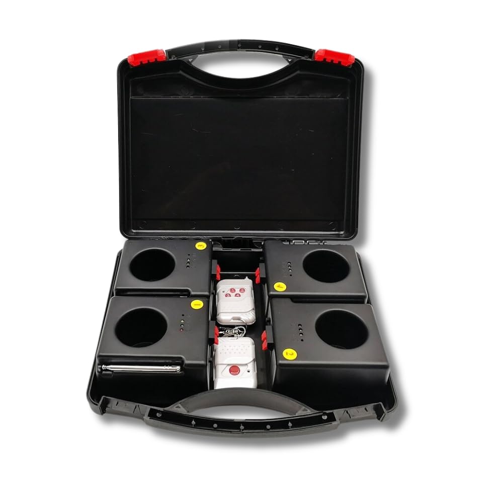 Generico Centralina Fuochi d’Artificio Freddi 4 Canali Wireless con Telecomando – Kit Sistema Pirotecnico per Fontane Fredde e Scintille per Matrimoni, Eventi e Feste, con Custodia, Batterie 9V