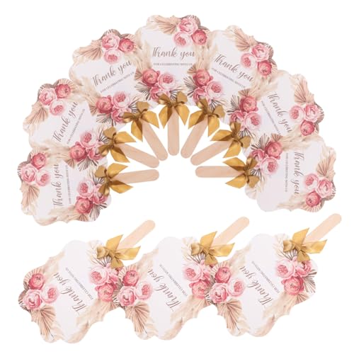Amosfun 10 Juegos Abanico De Papel De Mano para Boda Casado Decoración Revelar Fanáticos De La Boda Falso Fan De La Novia Favores Gender Huéspedes Papel Picado Gallina Fiesta Rosa Madera
