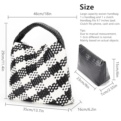 Image of Woven Tote Bag for Women, Fashion Woven Bags for Women Vegan Leather Shoulder Handbags Large Summer Beach Travel Bag