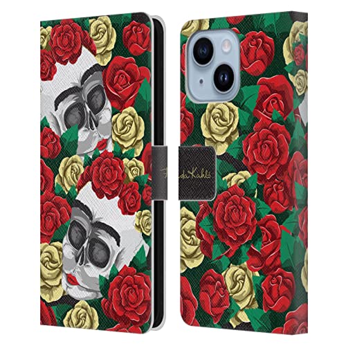 Housse cuir iPhone 14 Plus Frida Kahlo protection intégrale antichoc motif crâne roses