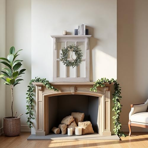Sintosin Rustic Window Frame Wall Decor Living Room 18 X 21 Inch, Hanging Handmade Washed White Carved Wood Rectangle Farmhouse Home Wall Decor for Bedroom Hallway Entryway Kitchen