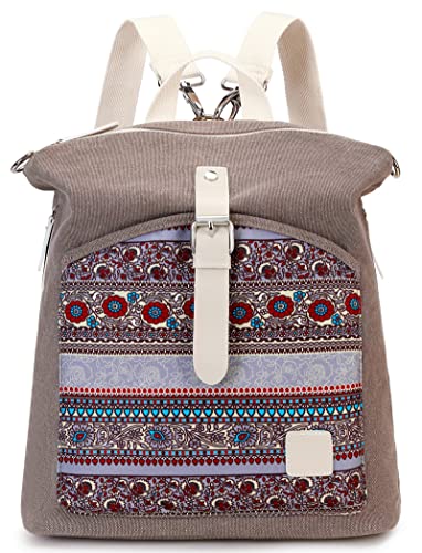 Womens Backpack Purse Canvas Purse 3-Way Crossbody Bag Boho Shoulder Tote Bags Girls (Grey - bohemian)