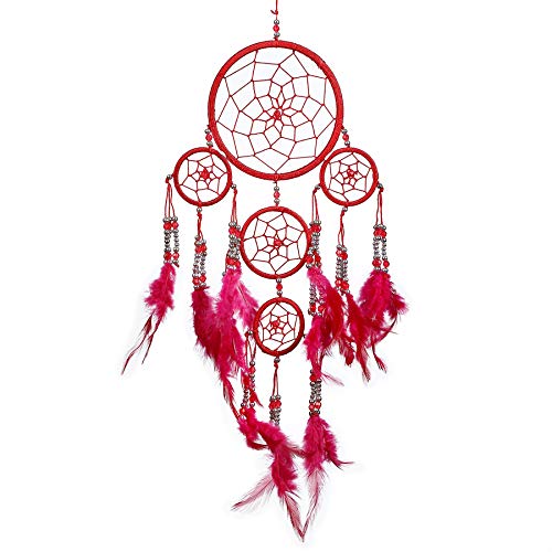 Pink Pineapple Petit Attrape Rêve Rouge Marque Dreamcatcher Indien à Perles Argent & à Plumes Fait Main - Capteur de Rêves et Artisanal - 12 cm de...