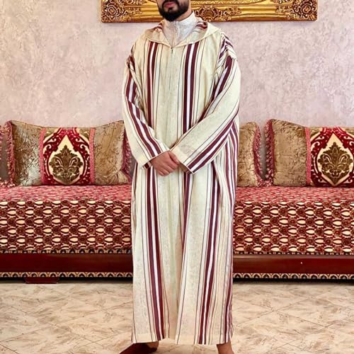 Generic Caftans For Men Big and Tall Kaftan Long Sleeve Hooded Kaftan Thobe Muslim Men Thobe Men Thobe with Pocket2