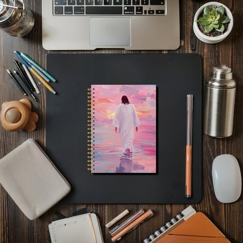 Jésus marchant sur l'eau rose carnet de prière robuste à spirales 14x21 - 3