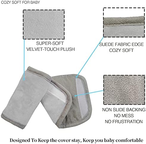 Car Seat Strap Covers for Baby Kids, Seat Belt Covers Strap Pads Cushion for boy Girl, Protect Neck and Shoulder rubbing, Anti-Slip Design, Universal for Stroller/Carrier/Pushchair Grey - 4