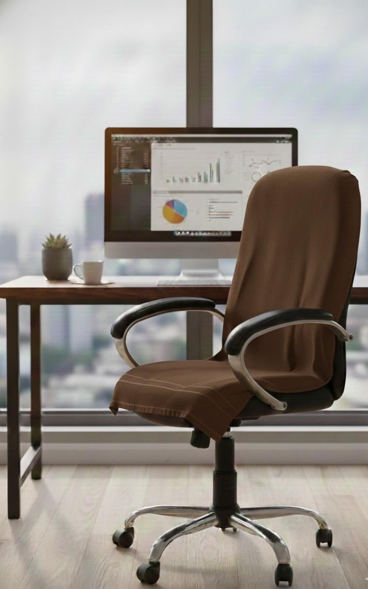 Purvit Cotton Blend Office Chair Towel and All car seat Towel Large, Solid Pattern, Terry Weave, Quick Drying, Pack of 2, 30x60 Inch (2, Office Chair Towel browen)