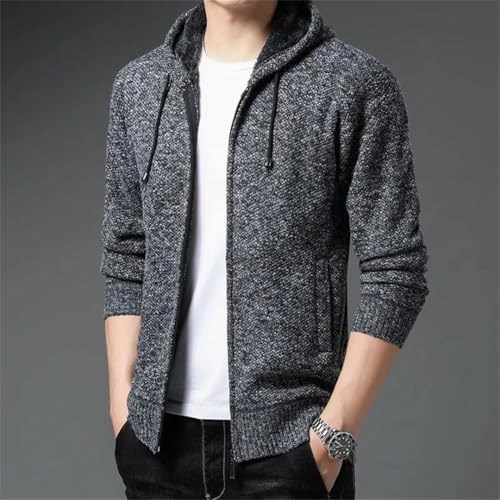 Men’S Fleece Lined Hooded Cardigan Slim Fit Turn-Down Collar Long Sleeve Full Zip Knitted Sweatercoat3