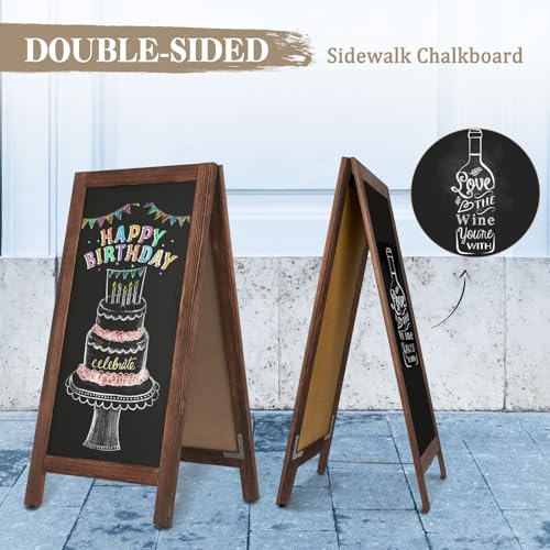 Image of Wooden A Frame Sign, 40 inch x 20 inch Brown Magnetic Sandwich Chalk Board | Double-sides Black Chalkboard Easel Signs, Outdoor Menu Sidewalk Sign for Bussiness, Restaurant, catering supplies