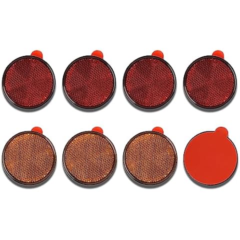 Evermotor Motorcycle Reflector Stick on 2.28 inch Self Adhesive Round Mini Amber Red Reflectors Road Driveway Reflective Markers for Trailer Bike Parking Lot Mailbox Reflector with DOT Approved(8 pcs) Cover