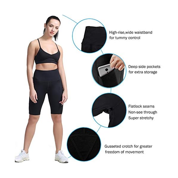 TYUIO High Waist Gym Fitness Running Shorts Above Knee Pockets for Yoga Workout Bike Grey XL