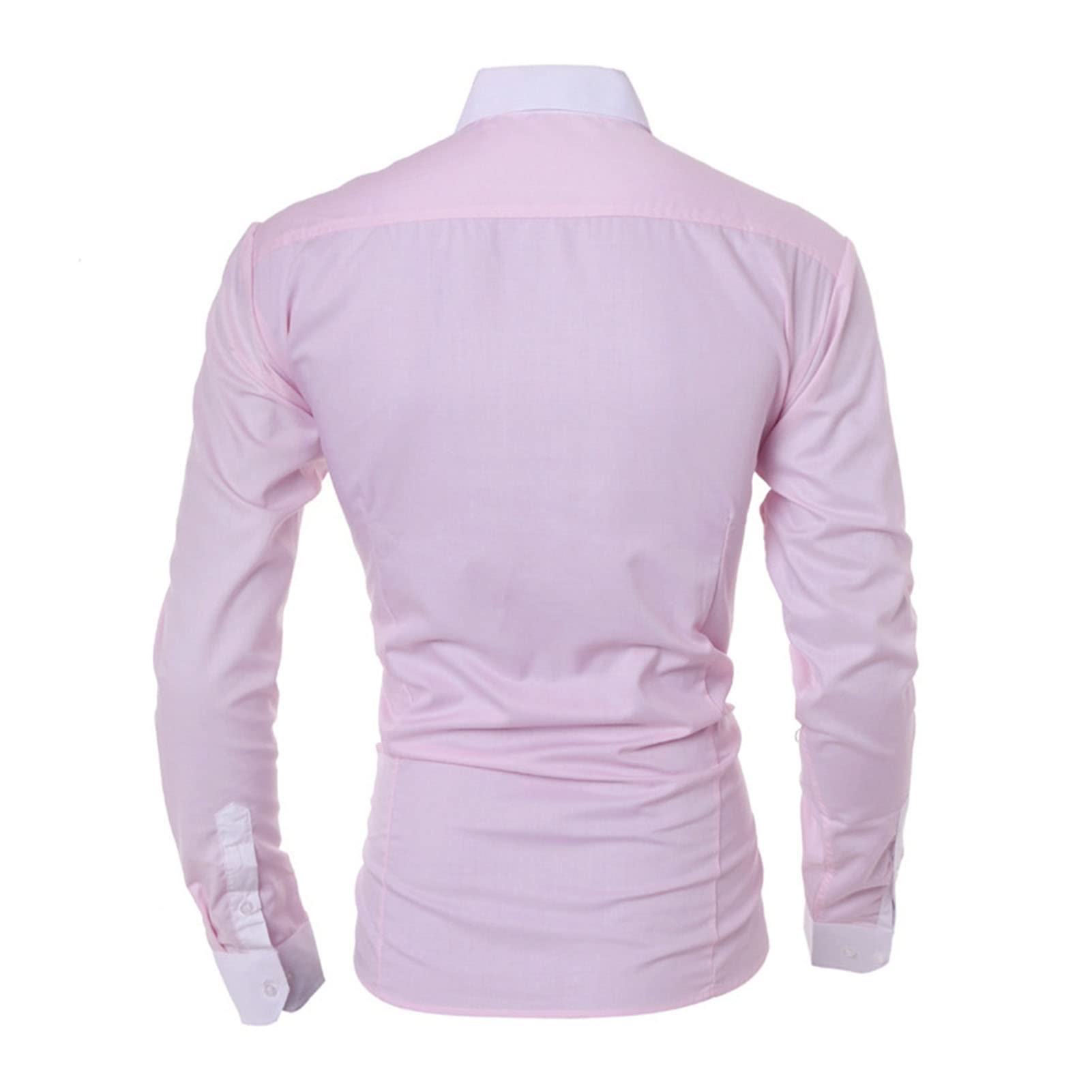 Men Lightweight Casual Classic Dress Shirt Stylish Solid Button Down Shirts Patchwork Slim Fit Long Sleeve Shirts (Pink,XX-Large)