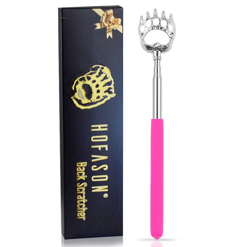 HOFASON Back Scratcher for Men Women, Bear Claw Telescopic Scratcher Back Massager Tool, Stocking Stuffers Novelty Idea Extendable Back Scratcher Festival Birthday Christmas Gifts (Pink)