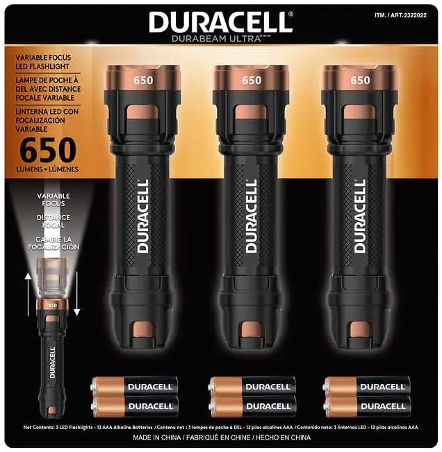 Duracell DUREBEAM UL TRA Variable Focus LED Flashlight is 650 lumens 3pk, Black and copper (2322022)
