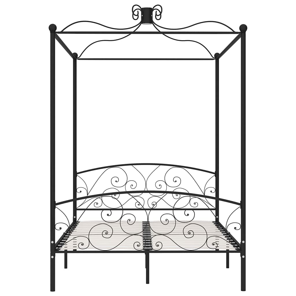 vidaXL Himmelbett Bettgestell Bett Doppelbett Metallbett Bettrahmen Lattenrost Schlafzimmerbett Schlafzimmermöbel Ehebett Schwarz Metall 140x200cm