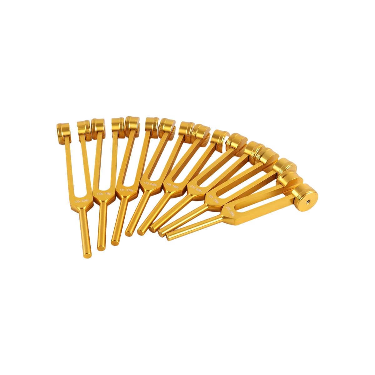 Juego de 8 diapasones dorados Qury para la curación de chakras