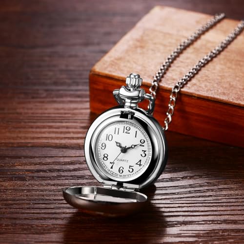 Image of Avaner Flower Printing Pocket Watches: Colorful Flower Analog Quartz Silver Pocket Watches with Chain for Men and Women