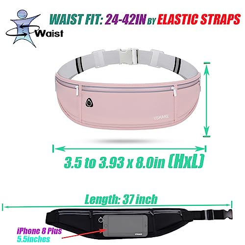 Image of USHAKE Slim Running Belt, Workout Fanny Pack for Men Women,Exercise Waist Pack for Apple iPhone Holder, Runner Belt for Running Walking Cycling Camping Gym Light Pink