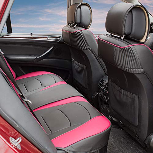 Image of FH Group Ultra Comfort Highest Grade Faux Leather Full Set Cushion Pads Car Seat Covers for Front and Rear- Universal Fit for Cars Trucks & SUVs Pink /Black
