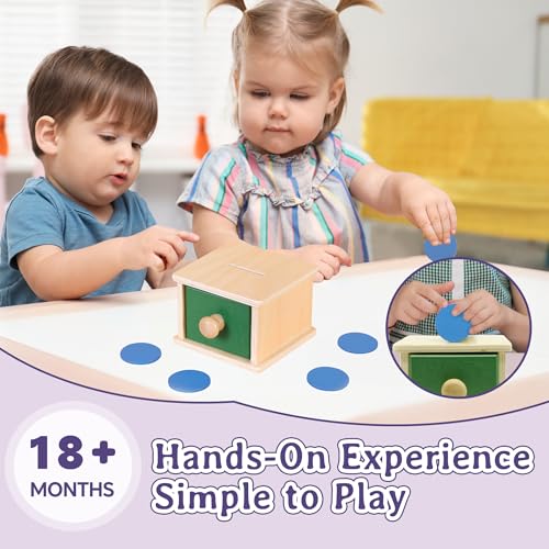 Image of Montessori Wooden Coin Box with Drawer for Baby 18+ Months, Coin Sorter Fine Motor Toys for Kids, Motessori Classroom Learning & Educational Resources Toys Gifts