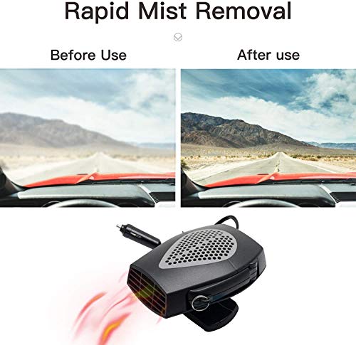 QIFUN 12V Car Heater Portable Heater & Cooler Defrost Fan, Quickly Heating Defogger Space Automobile 3-Outlet Plug Adjustable Thermostat Windshield Defroster Plug in Cigarette Lighter (Car Heater) - Thumbnail 4